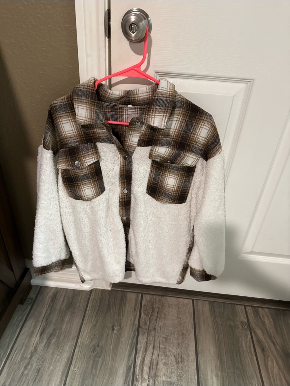 Sherpa & Plaid Shacket - Cream and Brown